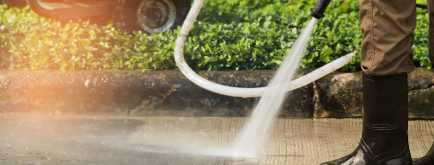 High pressure deep cleaning on pavement